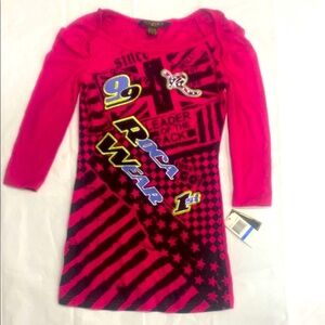 Rocawear Pink and Black Long Sleeve Tee with Graphic Design